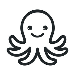 Fototapeta premium Cute smiling octopus icon with simplified black line art on white background