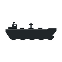Silhouette of large cargo ship sailing on open sea at dusk