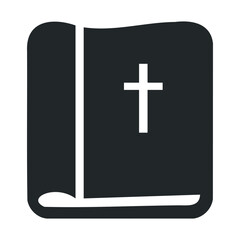Fototapeta premium Simple black bible icon with cross on abstract cover