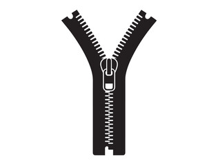 Black zipper icon open on white vector. Vector black silhouette. with white background