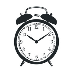 Classic black outline of vintage alarm clock illustration with bells on top
