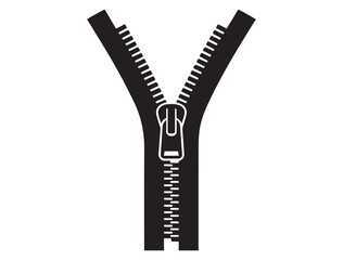 Black zipper icon open on white vector. Vector black silhouette. with white background