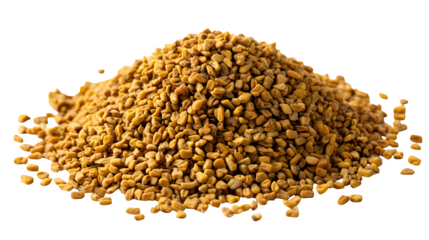 A small mound of golden fenugreek seeds, a common ingredient in Indian cuisine and traditional medicine.