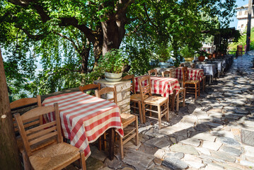 Traditional Greek rustic outdoor restaurant 