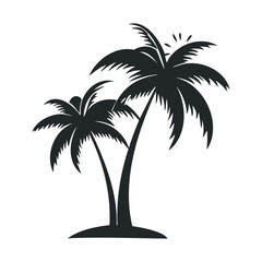 Obraz premium Silhouette of two tropical palm trees on small island