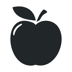 Fototapeta premium Simple black apple silhouette with leaf on white background