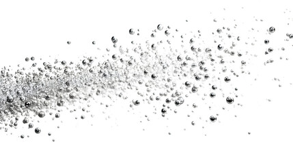 Sparkling water droplets cascade across a clean white background, evoking freshness and purity.