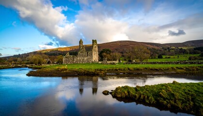 Obraz premium Ancient abbey reflected in tranquil water