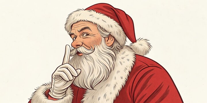 Secret Santa Illustration of a Whispering Santa Claus, Christmas, Digital Art Christmas, Santa Claus