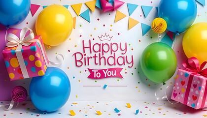 Happy birthday background with balloons and gifts for birthday celebration party