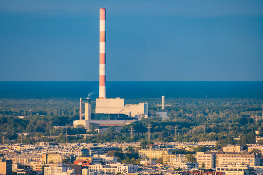 Zeran Chimney Warsaw Poland Skyline View