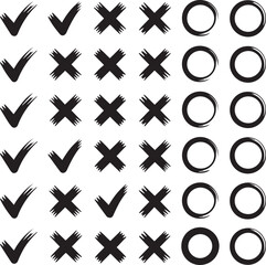 Fototapeta premium Black and white check mark icons vector set with cross signs