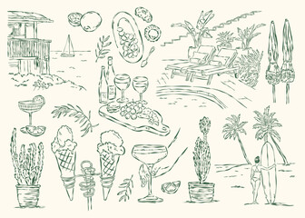 La Dolce Vita vector illustration collection. Art for greeting cards, wedding invitations, poster art, postcards, branding, logo design.	