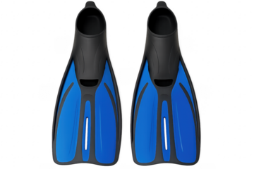 Pair of blue and black diving flippers isolated on transparent background