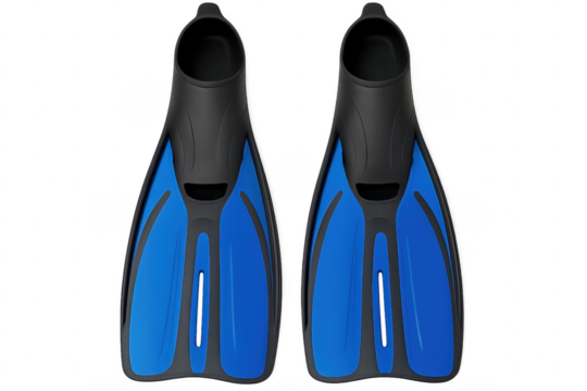 Pair of blue and black diving flippers isolated on transparent background