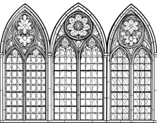 Medieval gothic church glass arch windows. Catholic temple or castle arched stained  