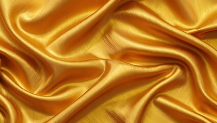 Luxurious flowing golden silk fabric with elegant drapes and soft light