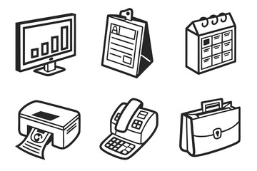 Office equipment icons isolated on white background for business and work