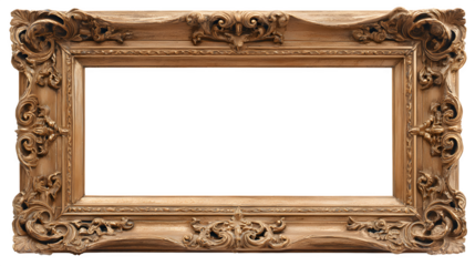 Ornate vintage gilded photo frame with intricate carvings and a blank white space for your artwork.