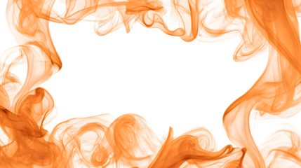 Fiery orange smoke swirls gracefully to form an ethereal frame against a clean white background.