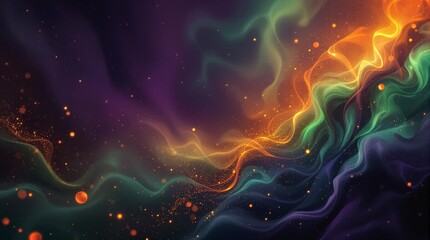 Mesmerizing Halloween abstract background featuring dark purples, vibrant oranges, and eerie greens swirling together