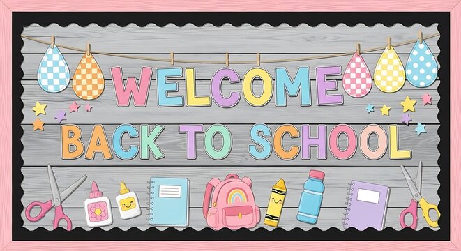 Cute pastel welcome back to school bulletin board decorations