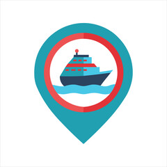 Travel Map Pin with Ocean Liner Vector Illustration
