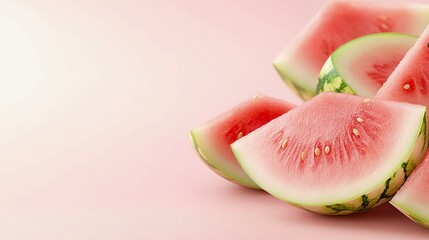 Minimalist watermelons on a pastel pink canvas with space for text or other content. 