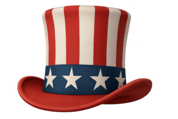 Uncle Sam top hat with United States flag colors on transparent background