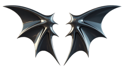 Gleaming chrome gothic bat wings abstract design metallic