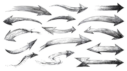 Diverse hand-drawn arrows in various dynamic styles, pointing in different directions.