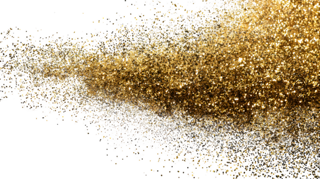 Golden glitter particles exploding outwards, creating a sparkling, dynamic burst of light and color.