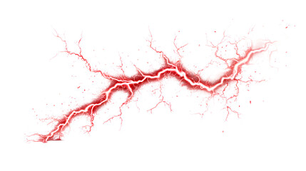Vibrant red lightning strike crackles across a clean white background, symbolizing energy and power.
