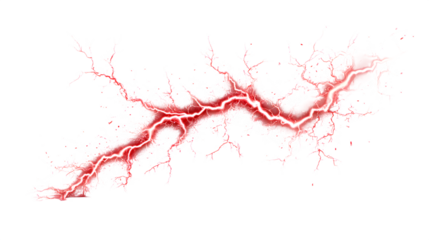 Vibrant red lightning strike crackles across a clean white background, symbolizing energy and power.