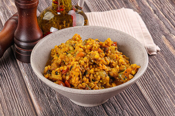 Vegan garnish - lentil with vegetables