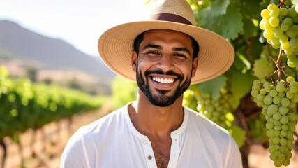 Smiling man in vineyard