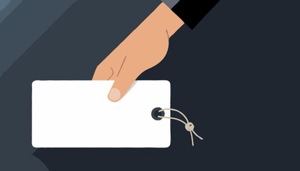 Hand Holding Blank Price Tag with String - Retail Shopping Vector Illustration for E-commerce and Sales Marketing Campaigns