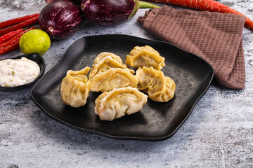 Steamed Nepali Momo stuffed dumplings