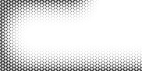 Triangular halftone background. Vector geometric technology abstract background. Halftone triangles retro pattern. Minimal 80s style dynamic tech geometric pattern.