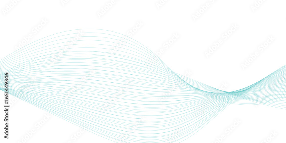 Wall mural minimalist abstract wave design consisting of smooth, flowing blue lines on a transparent background