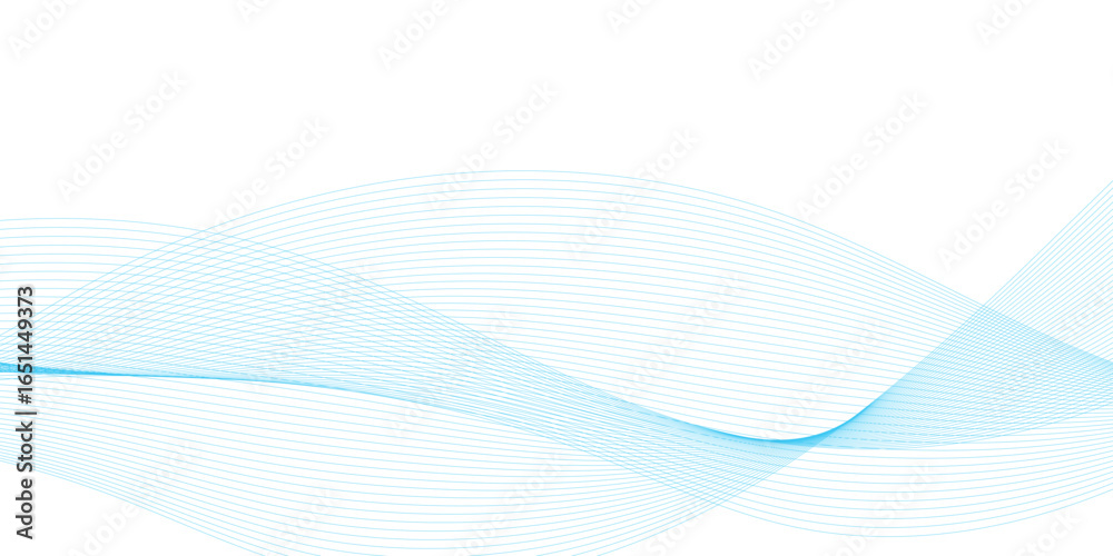 Wall mural minimalist abstract wave design consisting of smooth, flowing blue lines on a transparent background