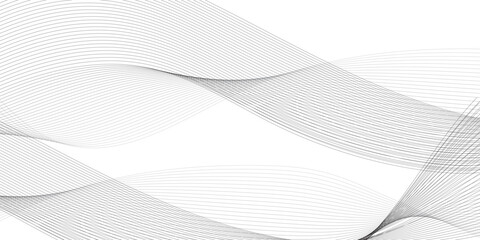 Minimalist abstract wave design consisting of smooth, flowing black and gray lines on a white background.