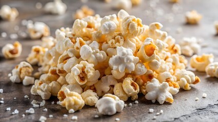 Fototapeta premium Deliciously fluffy popcorn with salt, perfect for movie night, events, or snack time enjoyment