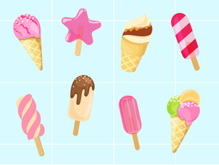 Desserts, sweet eating set. Yummy street food, confectionery snacks. 