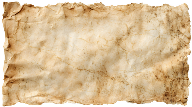 A weathered, aged parchment with a textured surface and frayed edges, evoking a sense of history and mystery.