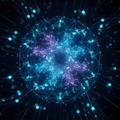 Obraz premium Dynamic digital network connections in vibrant blue and purple, data visualization concept