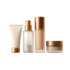 Elegant cosmetic collection with luxurious gold accents for a premium skincare and makeup brand campaign