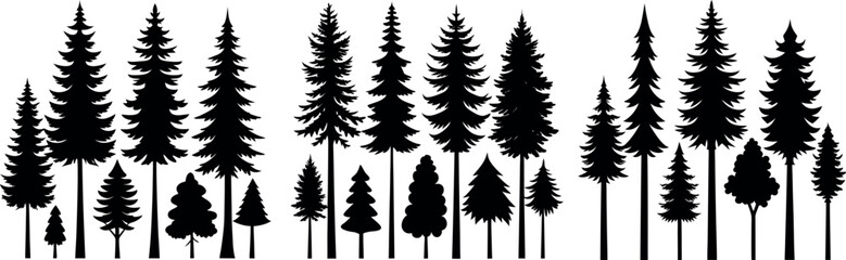 Obraz premium Christmas Tree Set – Black Silhouette Design Isolated Vector