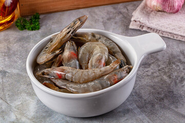 Raw fresh tiger prawn in the bowl
