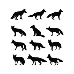 Collection of black fox silhouettes in various poses